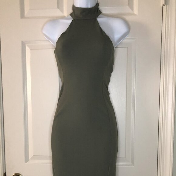 Bebe Olive Mock Neck Strappy Midi Dress Size XXS (Brand New) - Picture 1 of 9